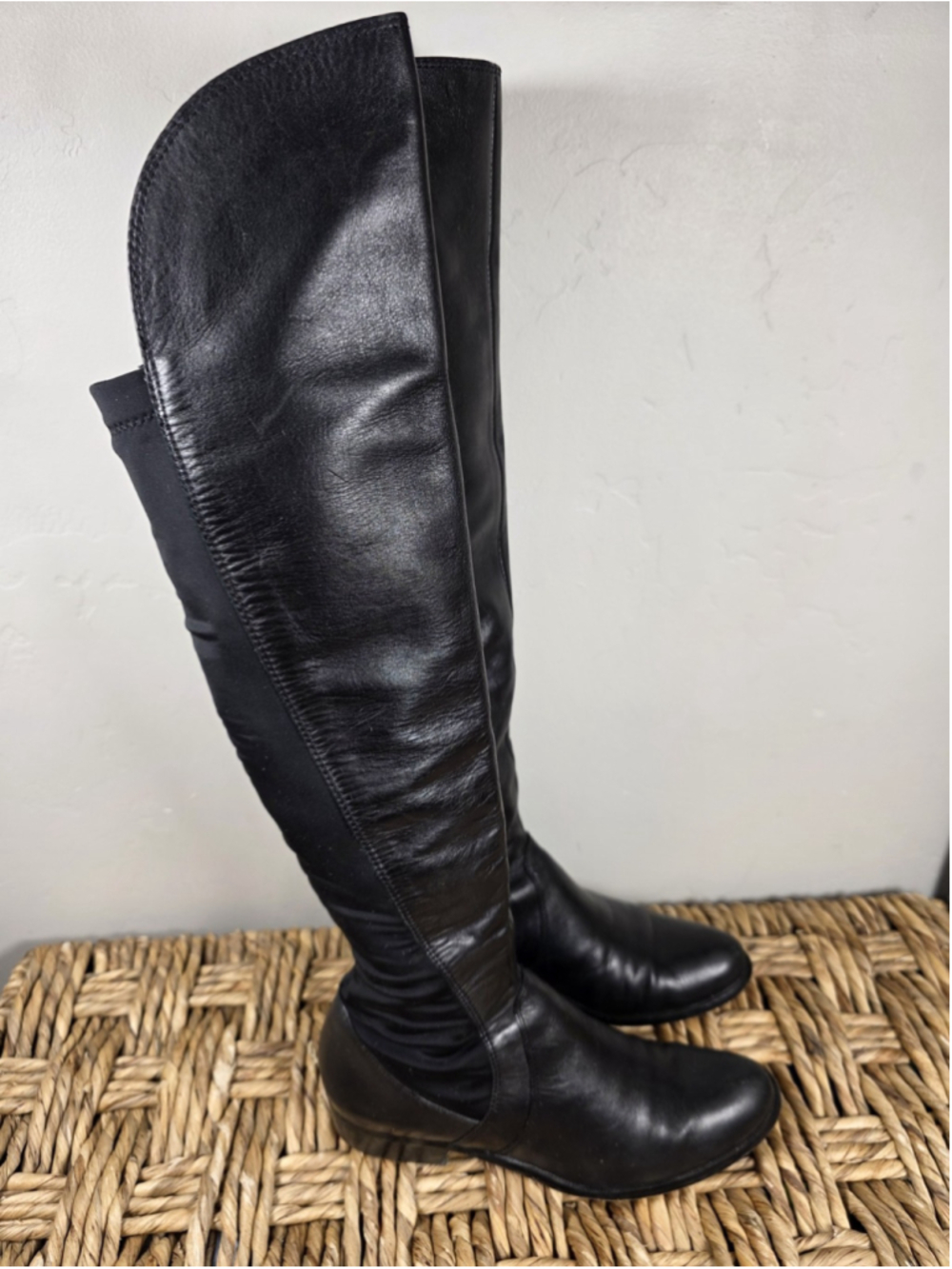 Corso Como Black Leather Over The Knee Boots Stretch Back Womens Size 7 M City - Picture 5 of 9